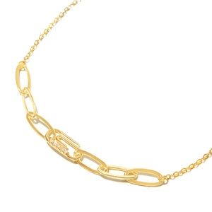 Pave 14K Safety Pin Paperclip Bracelet